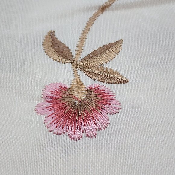 Vintage Floral Embroidered Octagonal Fabric Pre Cut With Pink & Brown Blooms - Picture 3 of 8